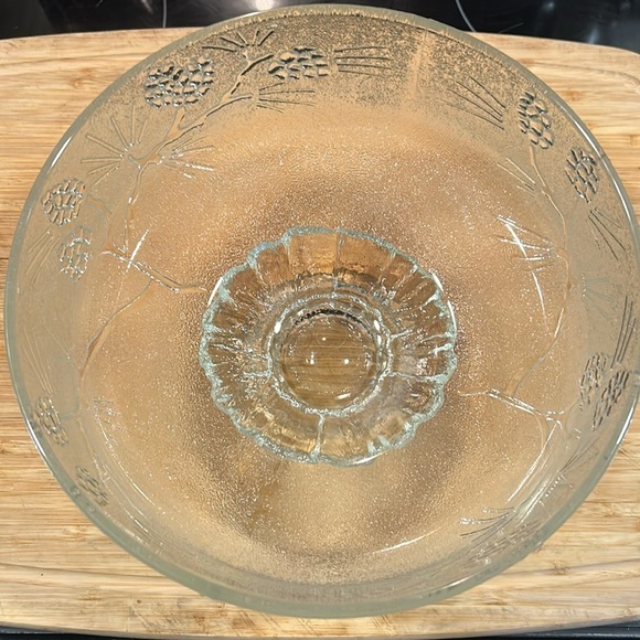Vtg, Tiara Glass Ponderosa Pine Round Serving Bowl, Footed, 9.25" x 5.75" - Picture 2 of 7